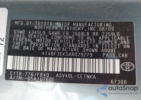 2010 Toyota Camry Le from USA, damaged, VIN 4T4BF3EK5AR029279